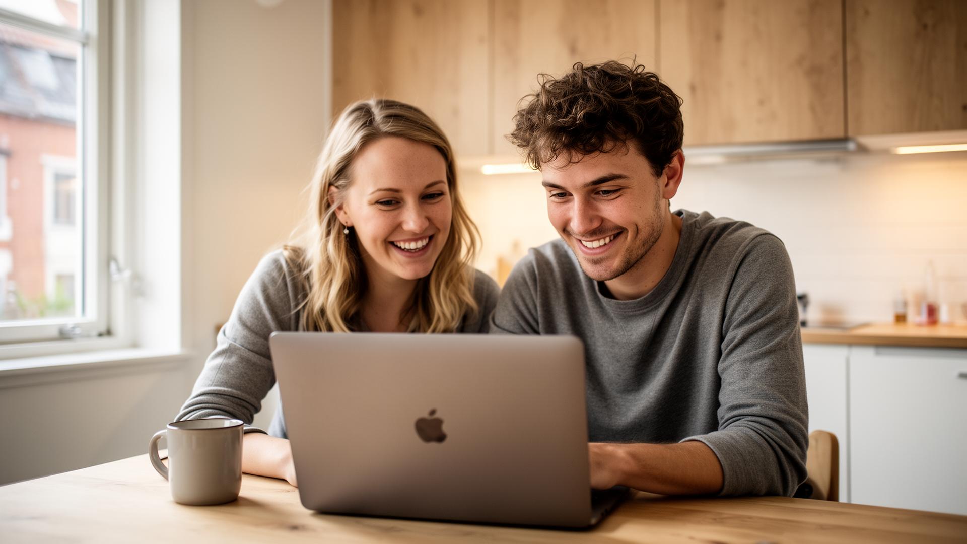 Par som sammenligner boliglånsrenter på laptop
